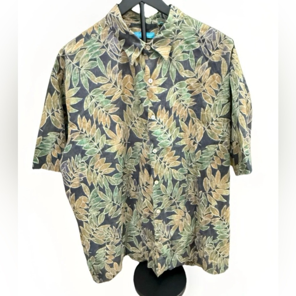 Tori Richard Mens Hawaiian Shirt Exotic Hawaiian Leaves Design Size XL Charcoal